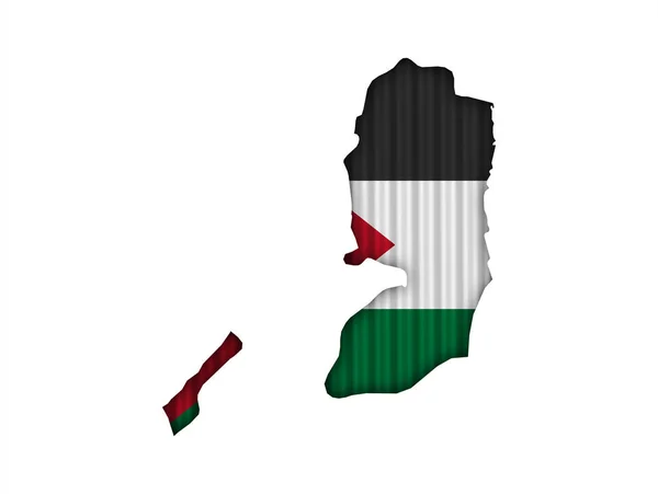 Mapa e bandeira da Palestina em ferro ondulado — Fotografia de Stock
