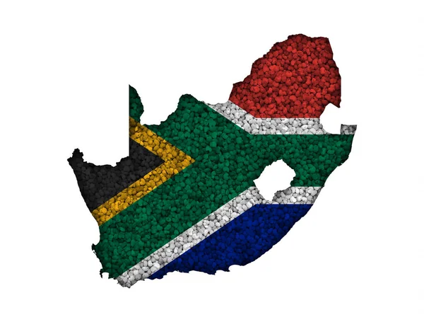 Mapa e bandeira da África do Sul em sementes de papoila — Fotografia de Stock