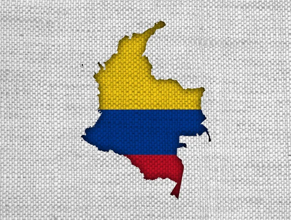 Mapa y bandera de Colombia en lino viejo —  Fotos de Stock