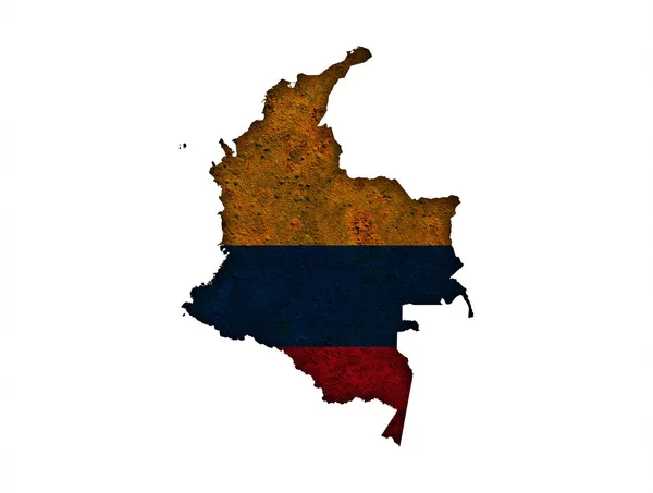 Karte und Fahne Kolumbiens auf rostigem Metall — Stockfoto