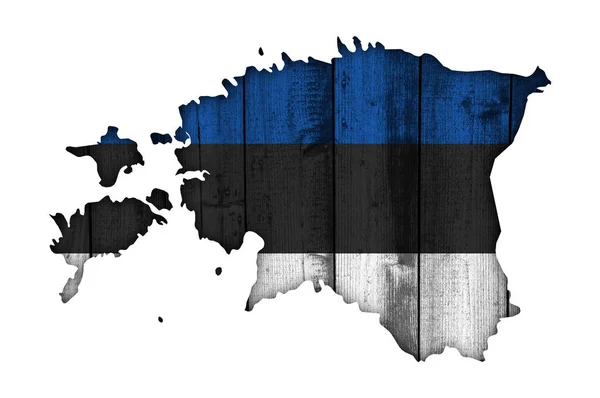 Χάρτης και σημαία της Εσθονίας στο ξεπερασμένο ξύλο — Φωτογραφία Αρχείου