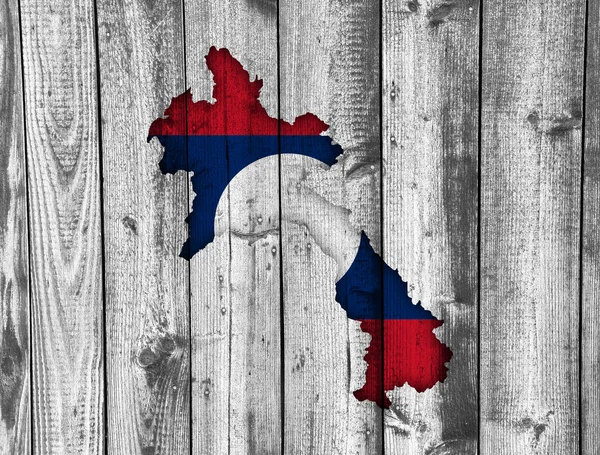 Carte et drapeau du Laos sur bois altéré — Photo