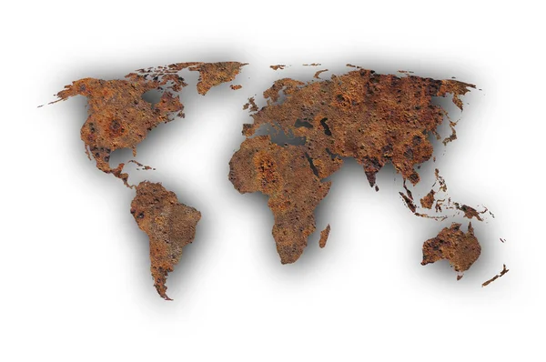 錆びた金属の世界の地図 — ストック写真