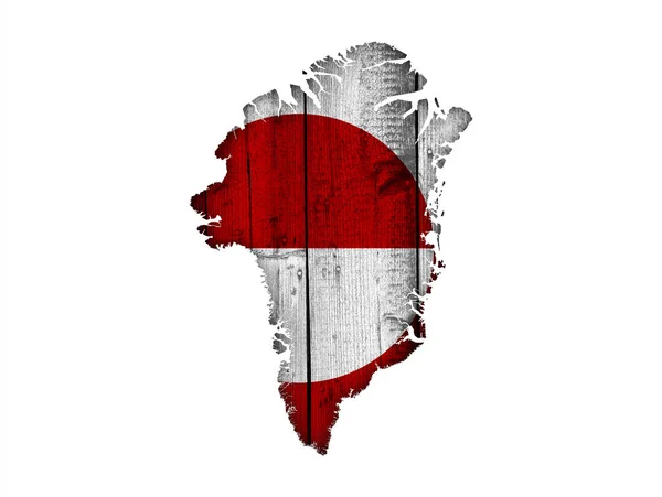 Karta och flaggan på Grönland på weathered trä — Stockfoto