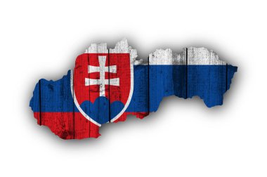 Harita ve yıpranmış ahşap Slovakya bayrağı