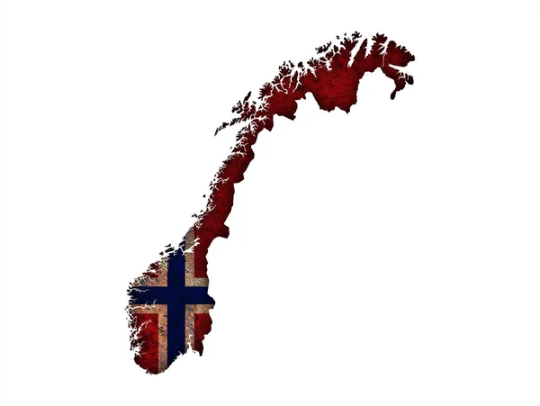Carte et drapeau de la Norvège sur métal rouillé — Photo