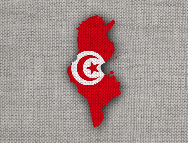Map and flag of Tunisia on old linen — Stock Photo, Image