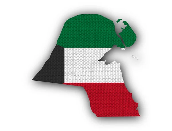 Mapa i flaga Kuwejtu na płótno stary — Zdjęcie stockowe