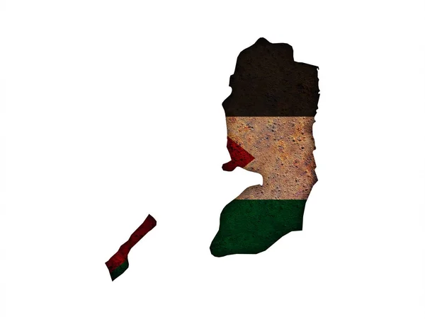 Carte et drapeau de Palestine sur métal rouillé — Photo