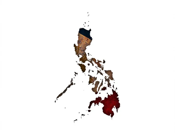 Mappa e bandiera delle Filippine su metallo arrugginito — Foto Stock