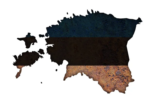 Carte et drapeau de l'Estonie sur métal rouillé — Photo