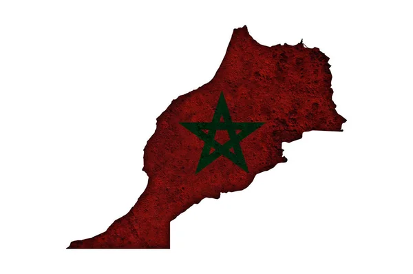Kaart en vlag van Marokko op roestig metaal — Stockfoto