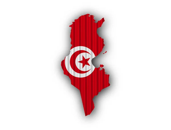 Mapa y bandera de Túnez sobre hierro ondulado —  Fotos de Stock