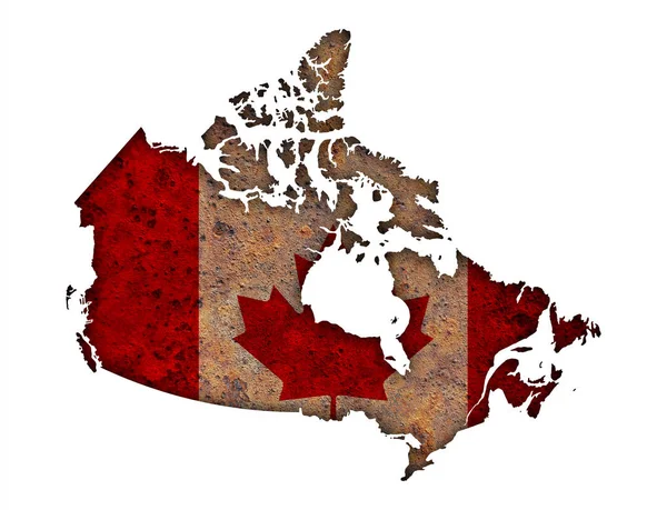 Karte und Flagge Kanadas auf rostigem Metall — Stockfoto