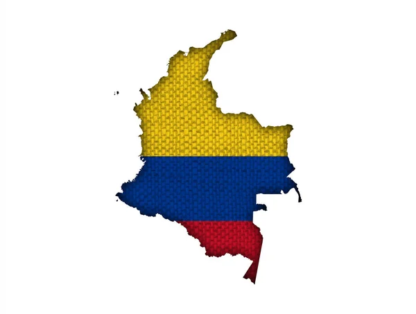 Harita ve eski keten Kolombiya bayrağı — Stok fotoğraf