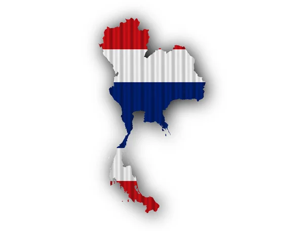 Mapa y bandera de Tailandia sobre hierro ondulado — Foto de Stock