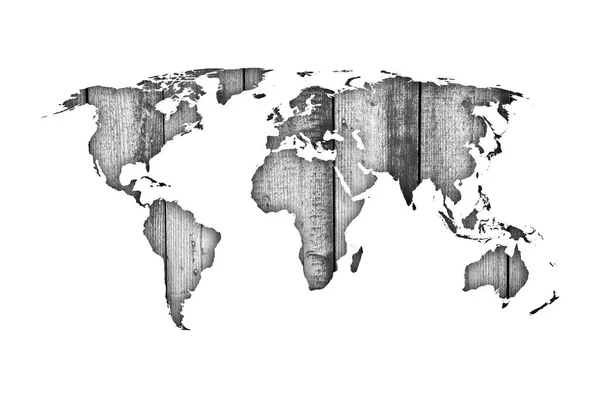 Mappa del mondo su legno intemperie — Foto Stock