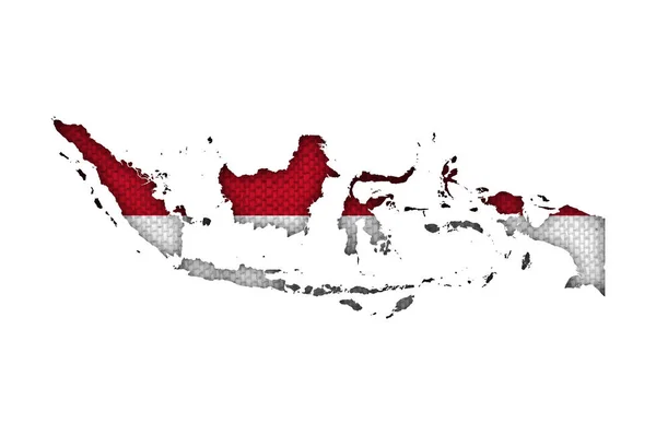 Mappa e bandiera dell'Indonesia sulla vecchia biancheria — Foto Stock