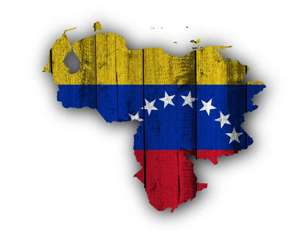 Mapa y bandera de Venezuela sobre madera envejecida —  Fotos de Stock