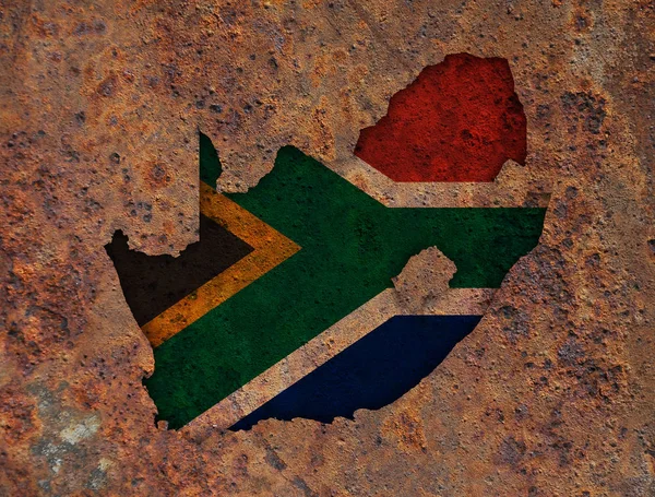 Mappa e bandiera del Sudafrica su metallo arrugginito — Foto Stock