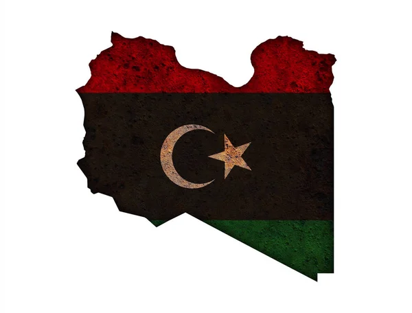 Mappa e bandiera della Libia su metallo arrugginito — Foto Stock