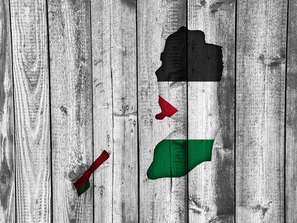 Carte et drapeau de Palestine sur bois altéré — Photo