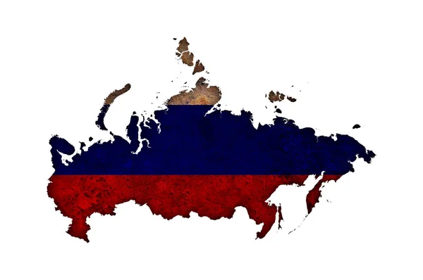 Carte et drapeau de la Russie sur métal rouillé — Photo