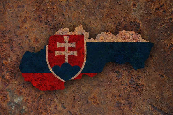 Carte et drapeau de Slovaquie sur métal rouillé — Photo