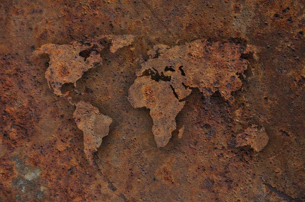 Karta över världen på Rostig metall — Stockfoto