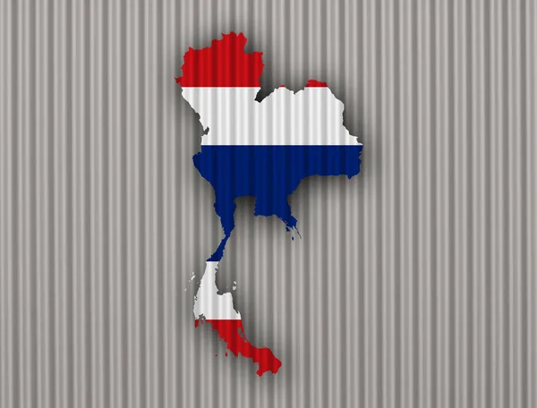 Map and flag of Thailand on corrugated iron — Stock Photo, Image