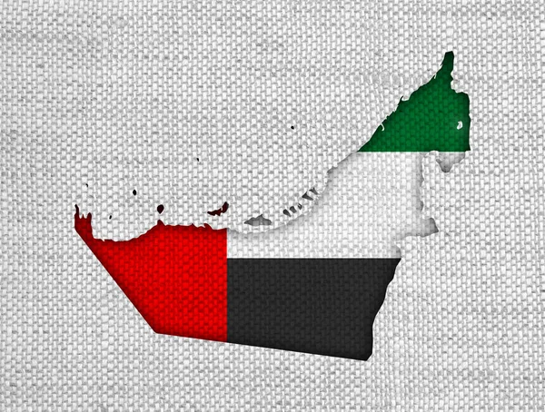 Carte et drapeau des Émirats arabes unis sur du vieux linge — Photo