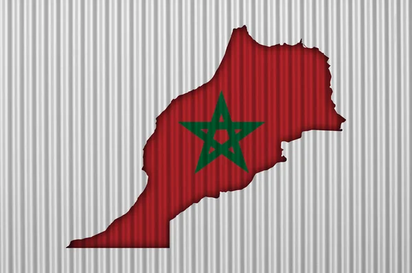 Karta och flagga Marocko på korrugerad — Stockfoto