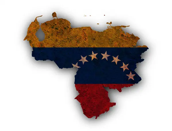 Harita ve Venezuela bayrağı paslı metal — Stok fotoğraf
