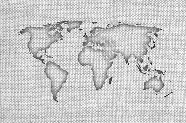 Carte du monde sur vieux lin — Photo