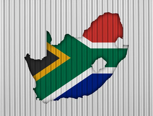 Χάρτης και σημαία της Νότιας Αφρικής σε κυματοειδές σιδήρου — Φωτογραφία Αρχείου