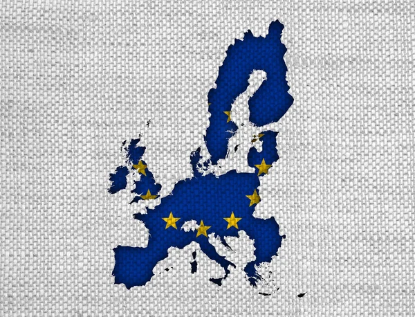 Karte und Fahne der EU auf altem Leinen — Stockfoto