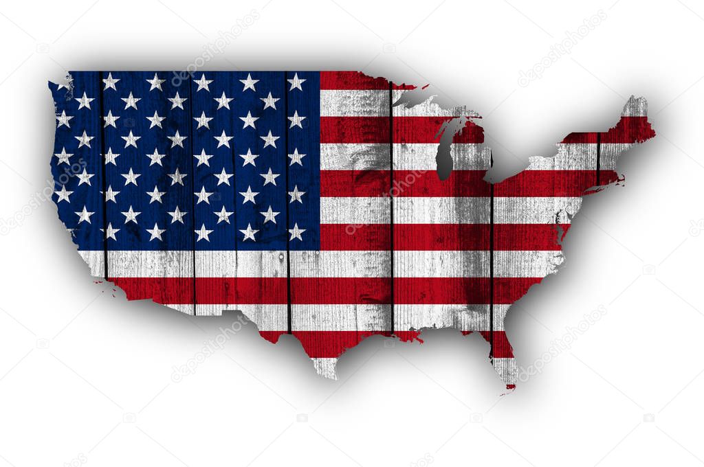 Map and flag of the USA on weathered wood