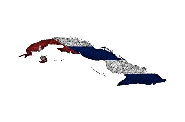 Mapa i flaga Kuby na maku — Zdjęcie stockowe