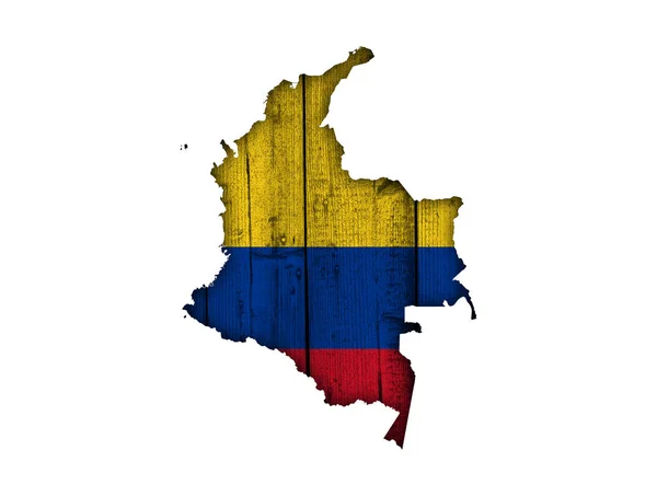 Mapa a vlajka Kolumbie na dřevo — Stock fotografie