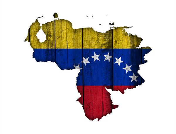Harita ve Venezuela bayrağı yıpranmış ahşap üzerine — Stok fotoğraf