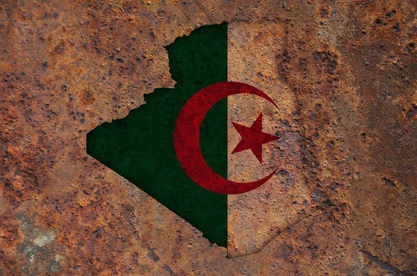 Kaart en vlag van Algerije op roestig metaal — Stockfoto