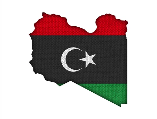 Map and flag of Libya on old linen — Stock Photo, Image