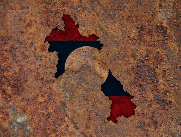 Mapa i flaga Laosu na zardzewiały metal — Zdjęcie stockowe