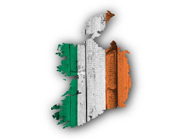 Map and flag of Ireland on weathered wood — Stock Photo, Image