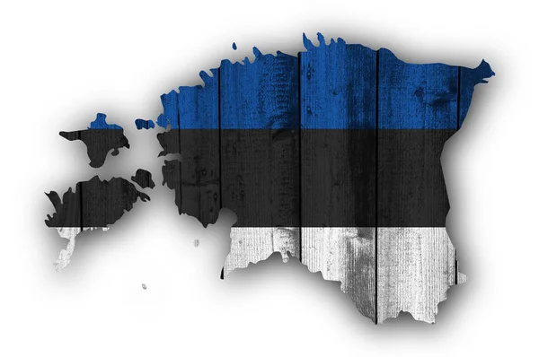 Carte et drapeau de l'Estonie sur bois altéré — Photo