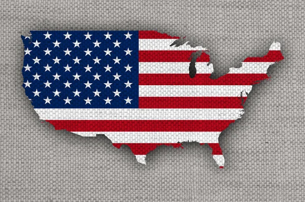 Kaart en de vlag van de VS op oude linnen — Stockfoto