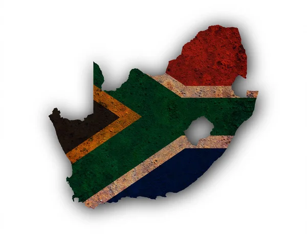 Mapa e bandeira da África do Sul em metal enferrujado — Fotografia de Stock