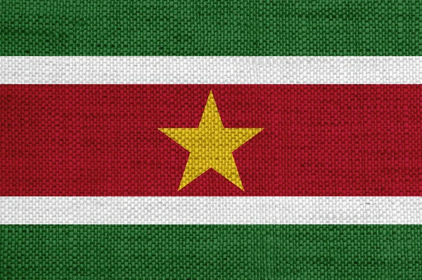 Bandeira do Suriname em linho velho — Fotografia de Stock