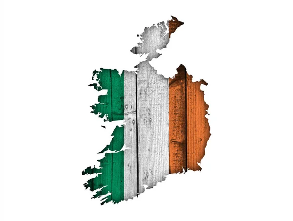 Map and flag of Ireland on weathered wood — Stock Photo, Image