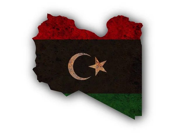 地図と錆びた金属にリビアの国旗 — ストック写真